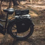 Fahrrad Mit Borgen Fahrradtaschen Im Wald Auf Einem Unbefestigten Weg
