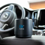 Curve Gerät Auf Der Mittelkonsole Eines Autos Vor Einem Lenkrad Platziert