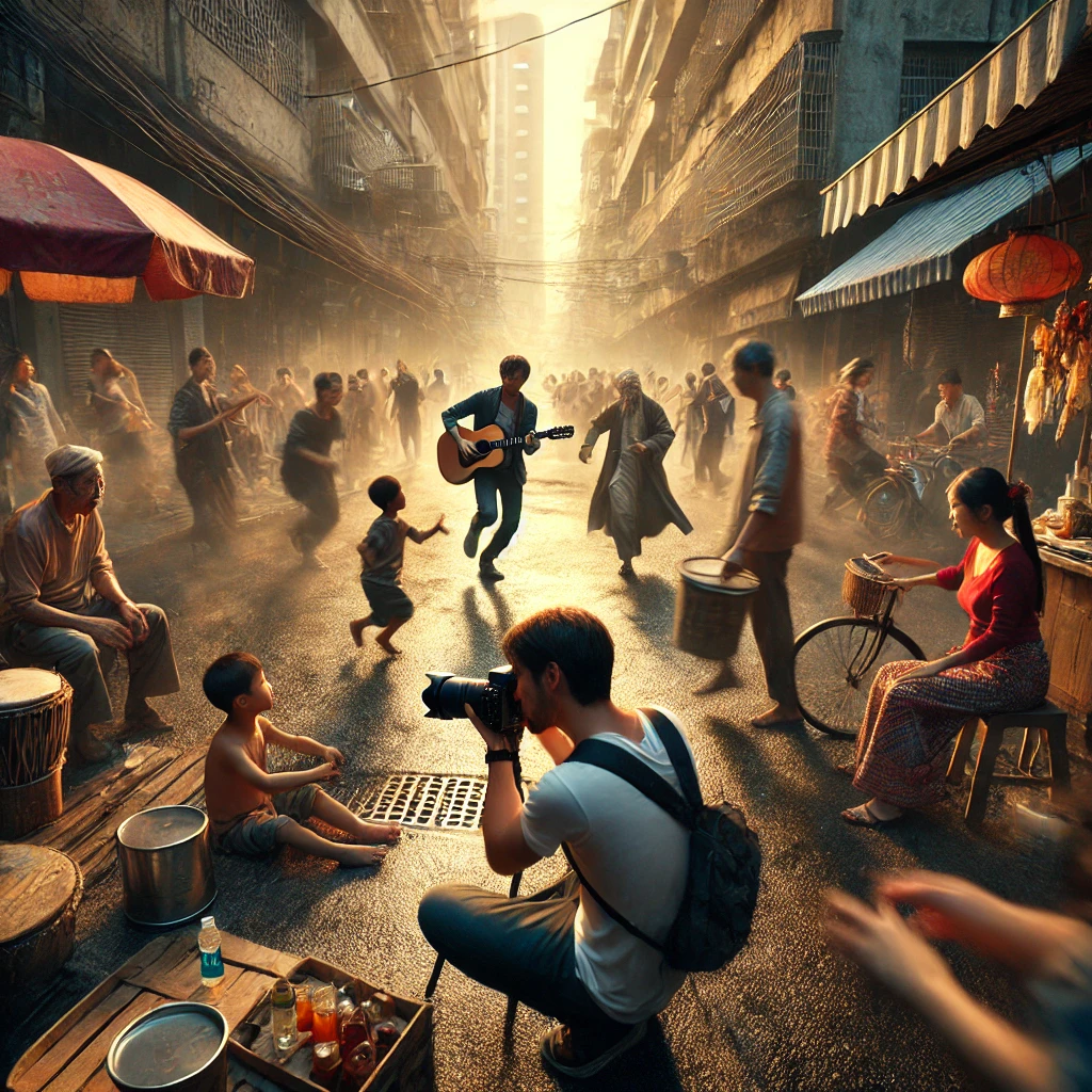 Dall·e 2025 03 15 19.57.21 A Dynamic And Immersive Image Capturing The Essence Of Street Photography. The Scene Features A Bustling Urban Environment With People Engaged In Ever