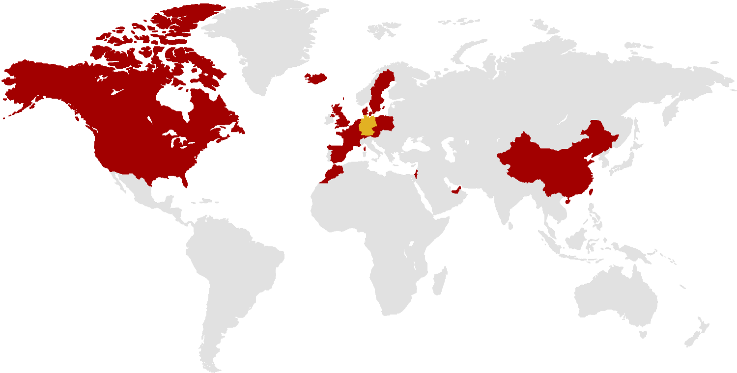 Weltkarte mit betreuten Regionen