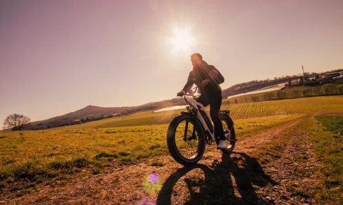 Himiway E-Bike Bei Sonnenuntergang Auf Einem Feldweg